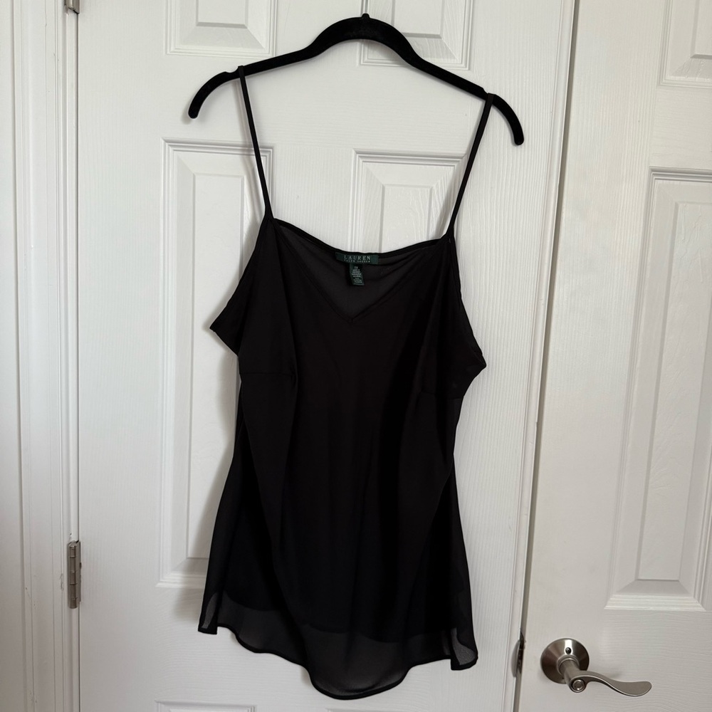Ralph Lauren Chic Sheer Chiffon Black‎ Layering Camisole Top Women's 1X EUC